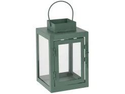 Latarenka metalowa ze szkłem 16 cm zielona