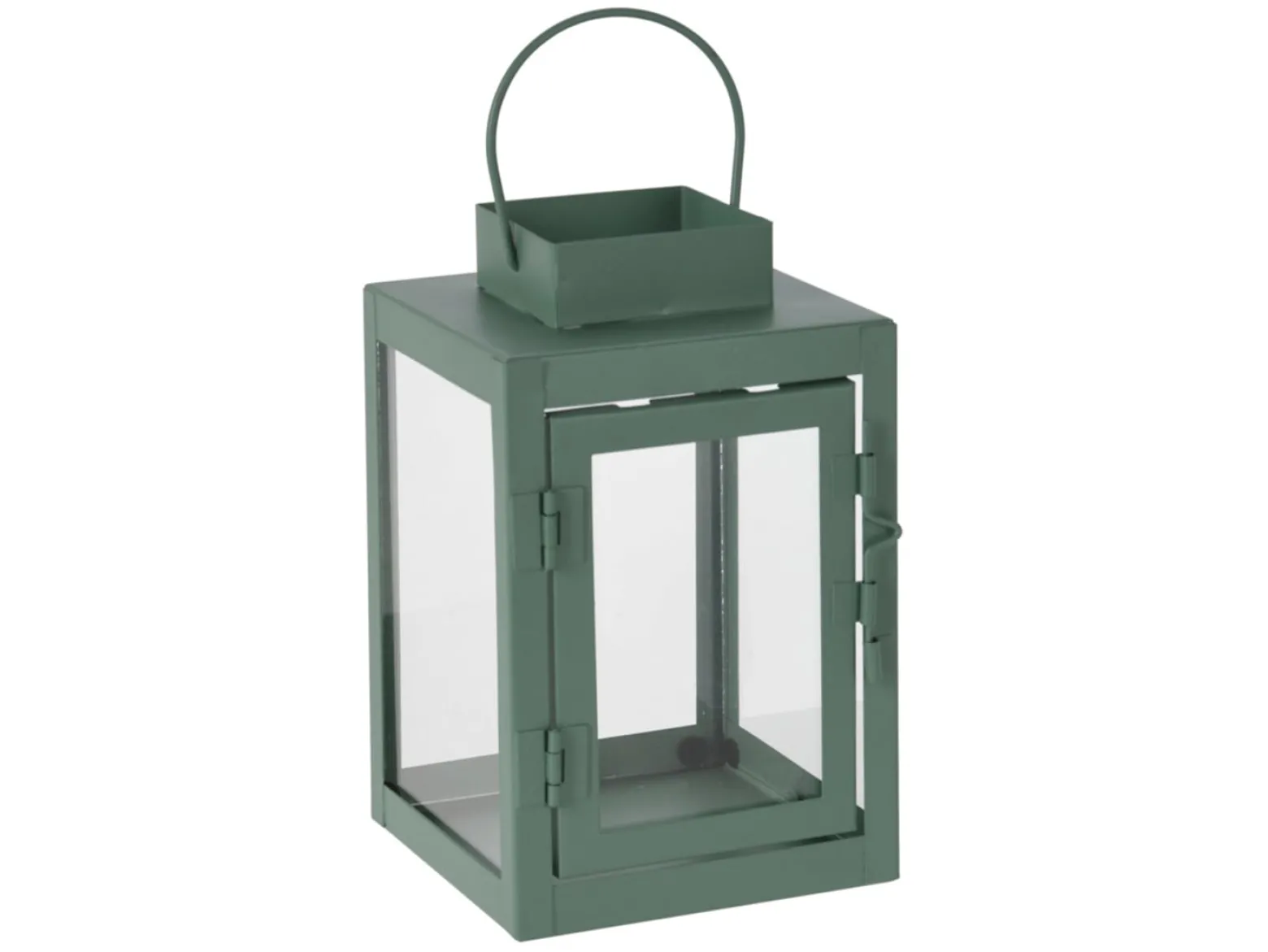 Latarenka metalowa ze szkłem 16 cm zielona