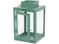 Latarenka metalowa ze szkłem 16 cm zielona