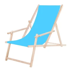 Leżak drewniany z podłokietnikami ogrodowy plażowy niebieski