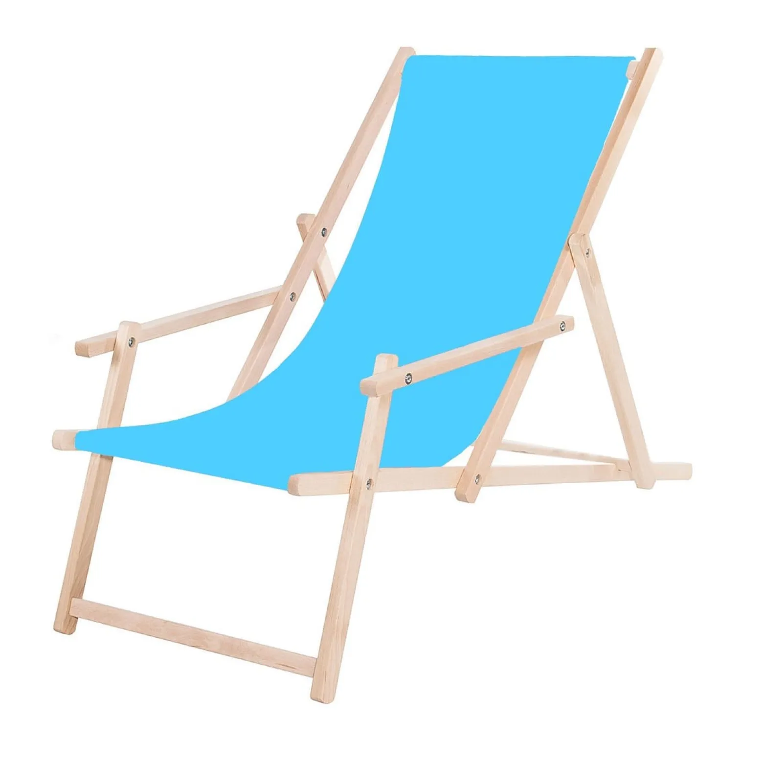 Leżak drewniany z podłokietnikami ogrodowy plażowy niebieski