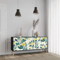 LEMON TREE Komoda 3 drzwi Czarna-Bukowa skośna