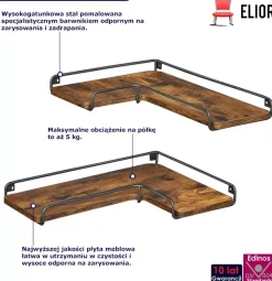 Loftowy zestaw 2 ściennych półek narożnych rustykalny brąz - Veero