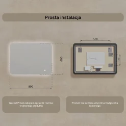Lustro łazienkowe LED 80x60cm - zaokrąglone - LED Dual, włącznik