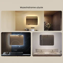 Lustro łazienkowe LED 80x60cm - zaokrąglone - LED Dual, włącznik