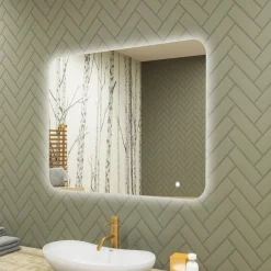 Lustro łazienkowe LED 80x60cm - zaokrąglone - LED Dual, włącznik