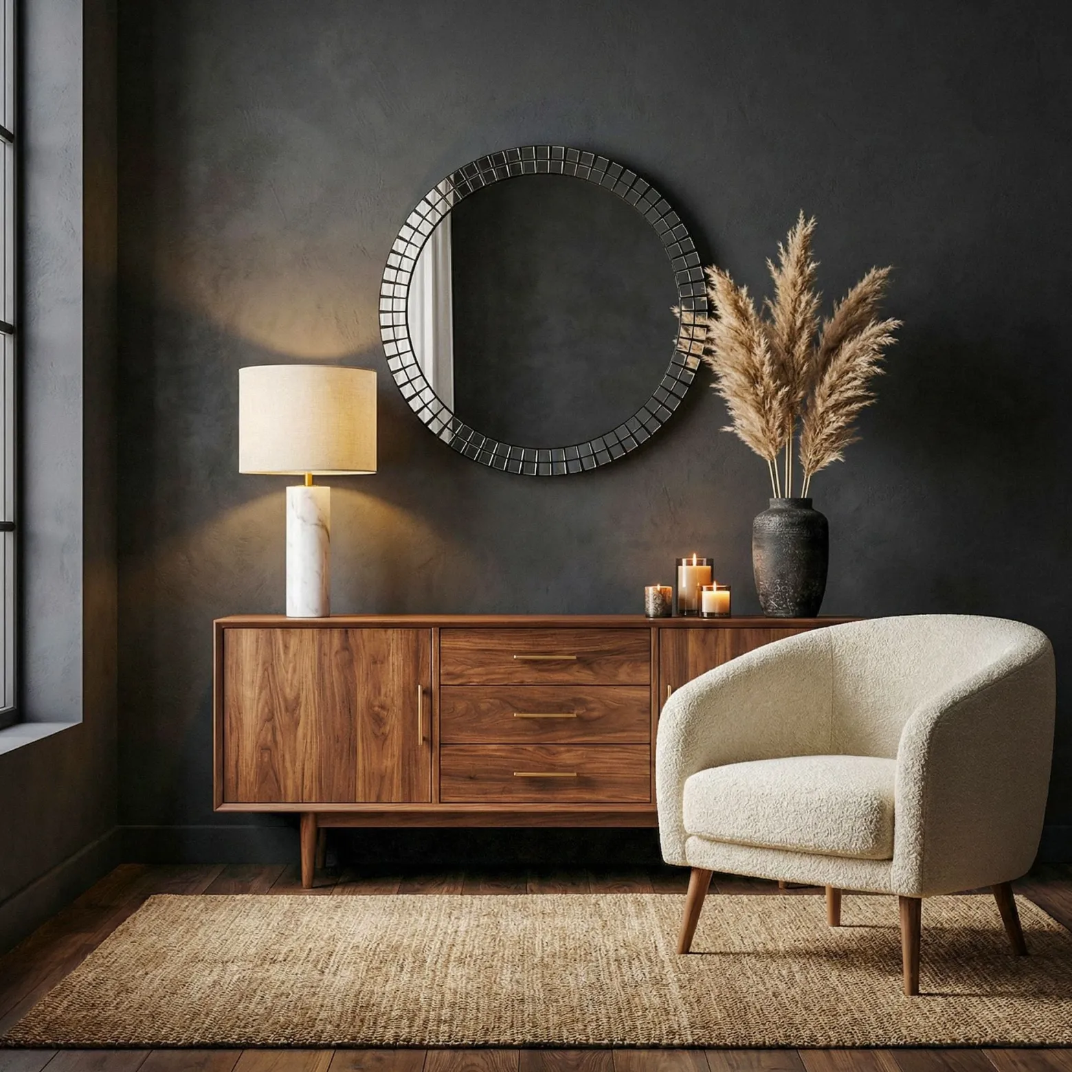 Lustro ścienne okrągłe 60cm, dekoracyjne wiszące, do przedpokoju do salonu