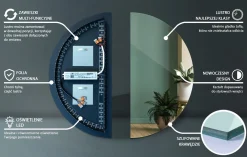 Lustro Ścienne Półokrągłe LED do Łazienki 1/2 fi70 cm
