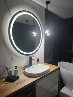 Lustro LED 80 w czarnej ramie aluminiowej loft okrągłe loftowe BRAK łączeń