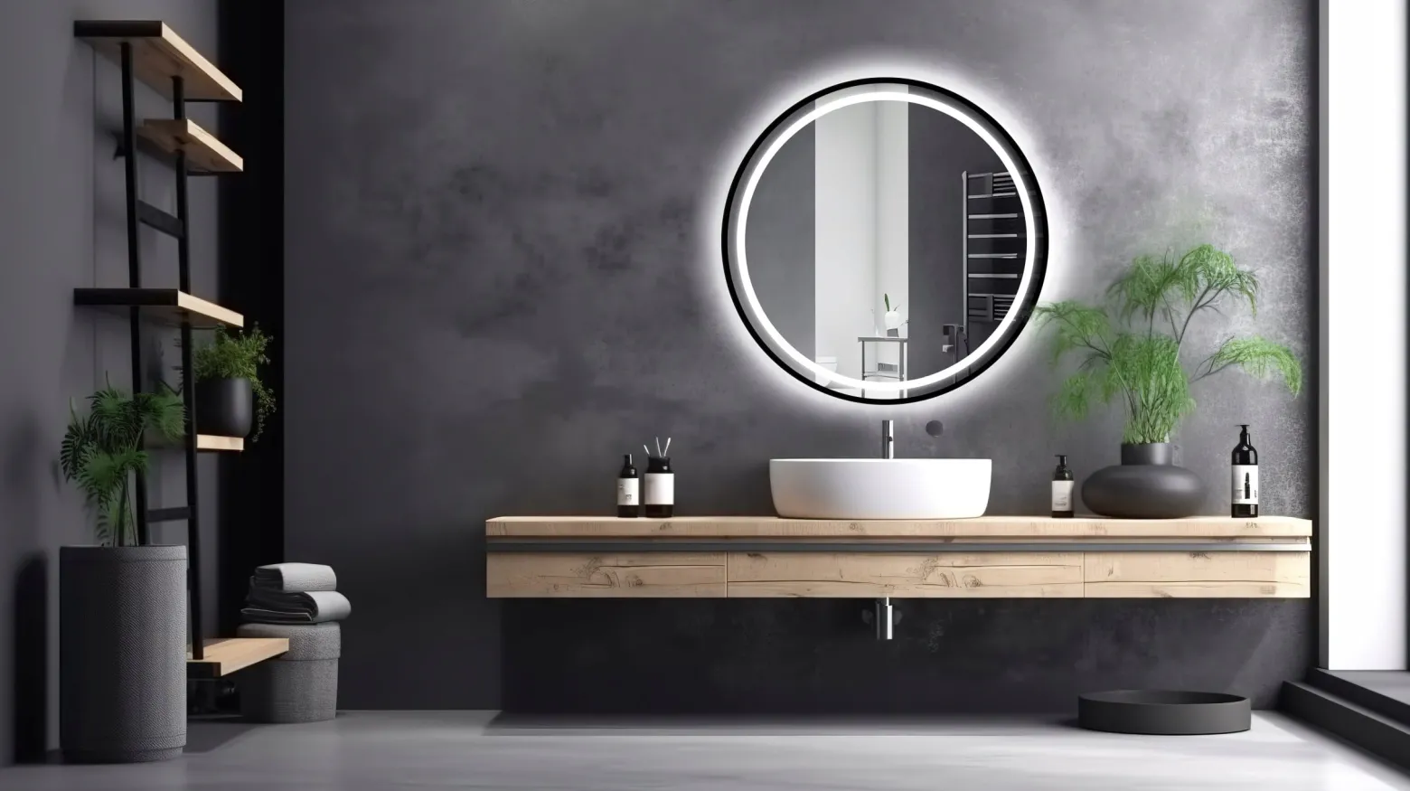 Lustro LED 80 w czarnej ramie aluminiowej loft okrągłe loftowe BRAK łączeń