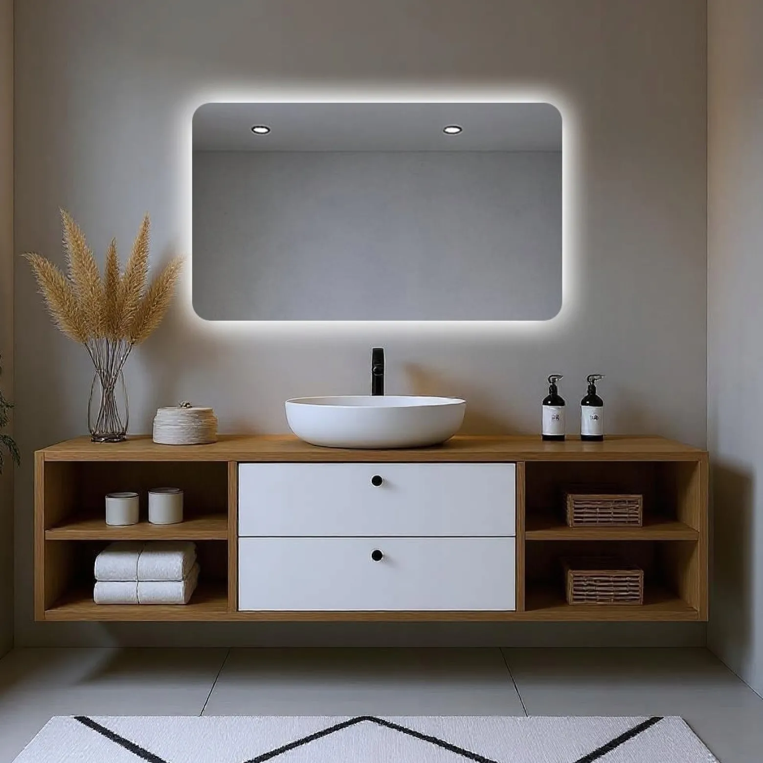 Lustro led 60x50 cm zaokrąglone rogi podświetlane ledowe + cob 480 diod/m
