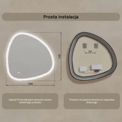 Lustro łazienkowe LED 54x54cm - nieregularne - LED Dual, włącznik