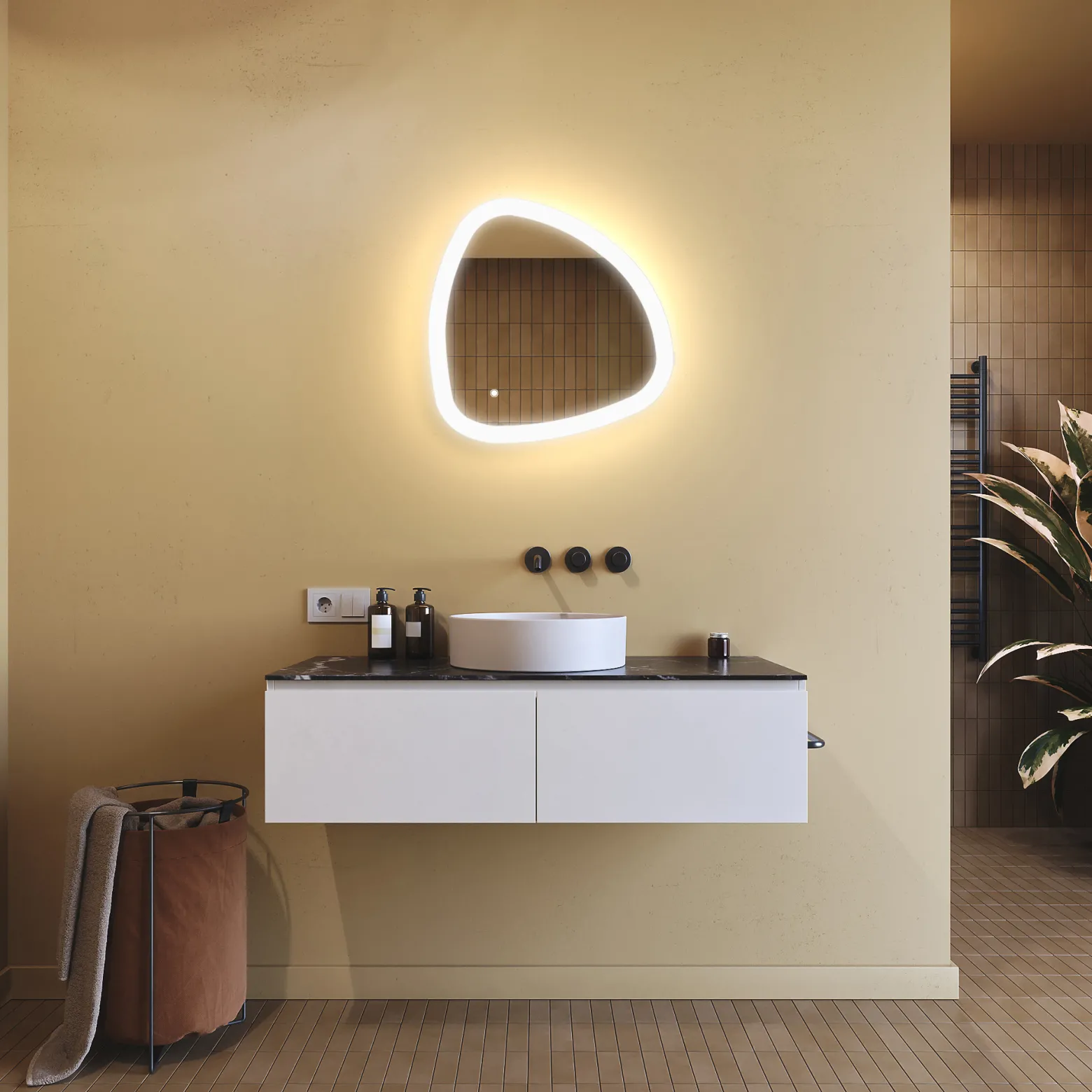 Lustro łazienkowe LED 54x54cm - nieregularne - LED Dual, włącznik