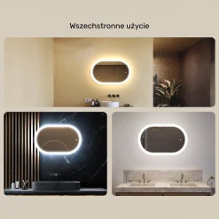 Lustro łazienkowe LED 80x50cm - owalne - LED Dual, włącznik