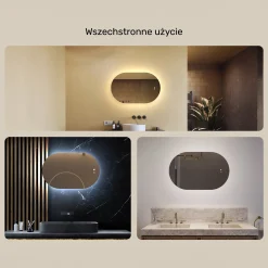 Lustro łazienkowe LED 80x50cm - owalne - LED Dual, włącznik, mata grzewcza
