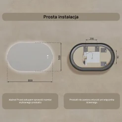 Lustro łazienkowe LED 80x50cm - owalne - LED Dual, włącznik, mata grzewcza