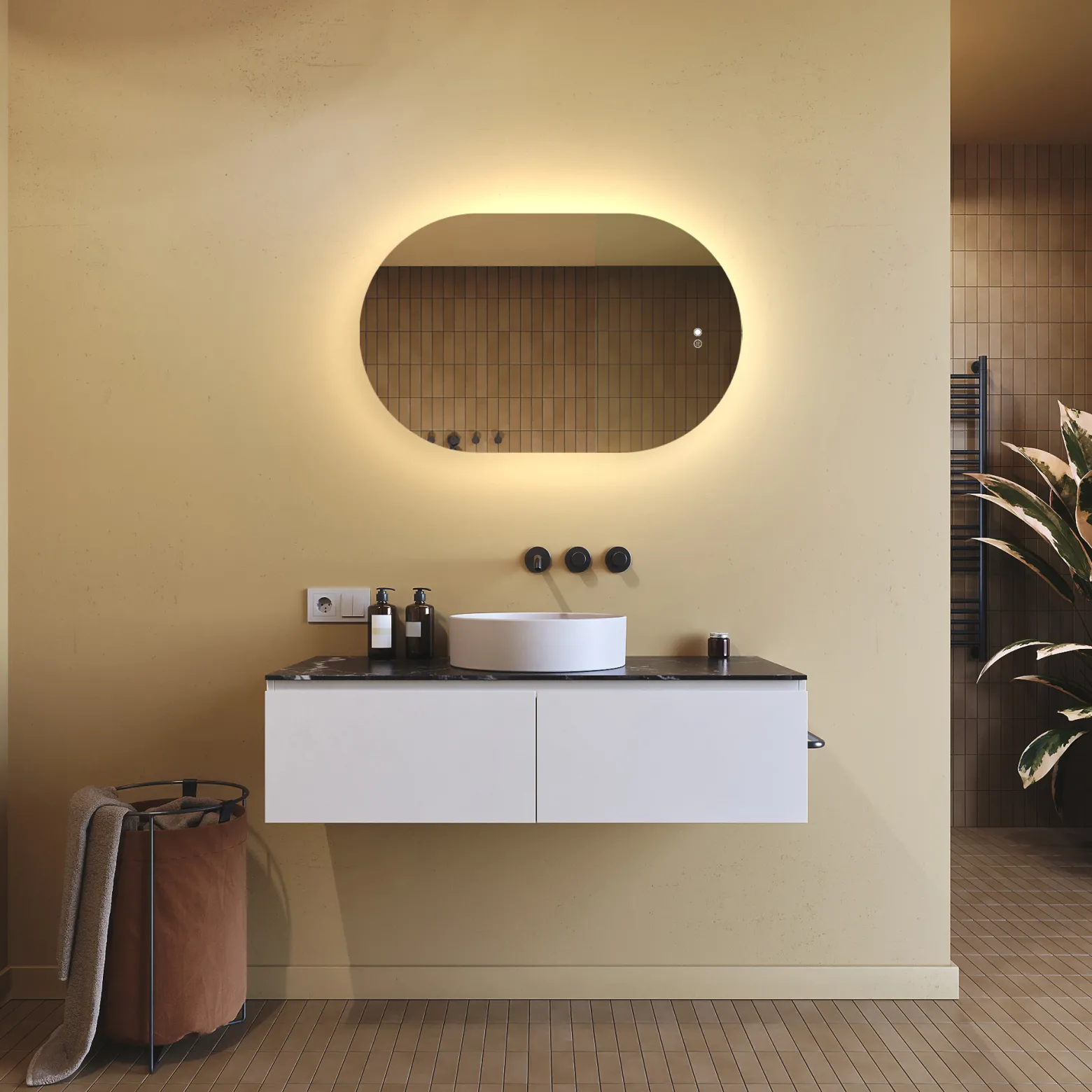 Lustro łazienkowe LED 80x50cm - owalne - LED Dual, włącznik, mata grzewcza