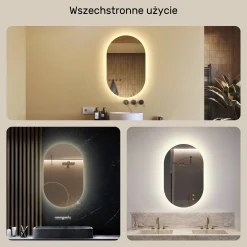 Lustro Łazienkowe Podświetlane LED 50x80 owalne z barwą neutralna