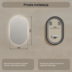 Lustro Łazienkowe Podświetlane LED 50x80 owalne z barwą neutralna