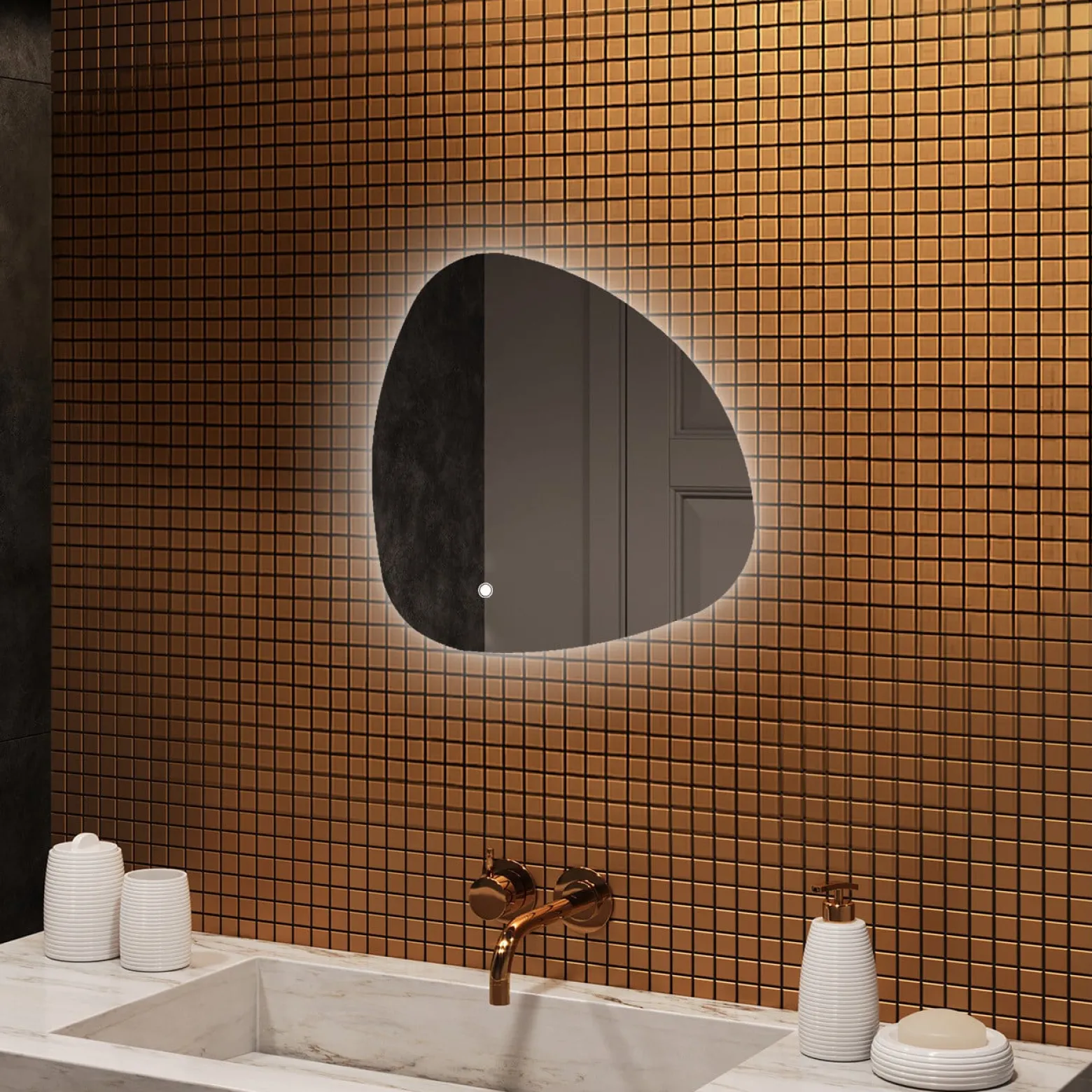 Lustro łazienkowe 54x54cm nieregularne - LED Dual, włącznik