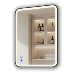Lustro łazienkowe 80x60 czarny mat LED Dual dotyk + mata zaokrąglone