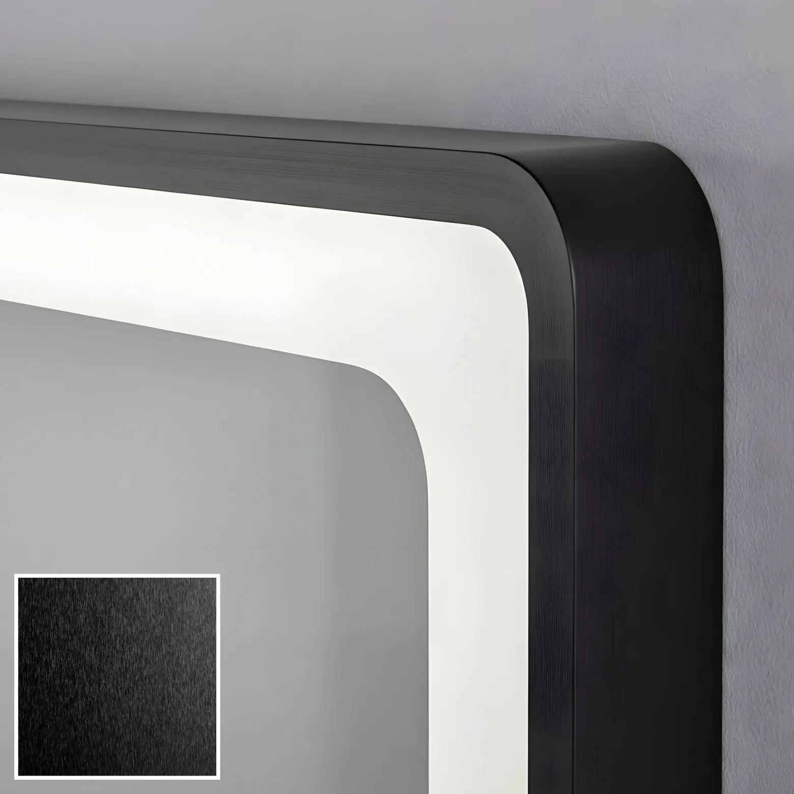 Lustro łazienkowe 80x60 czarny mat LED Dual dotyk + mata zaokrąglone