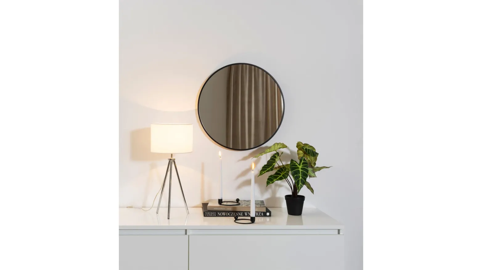 Lustro ścienne aluminiowe okrągłe 50 cm czarne