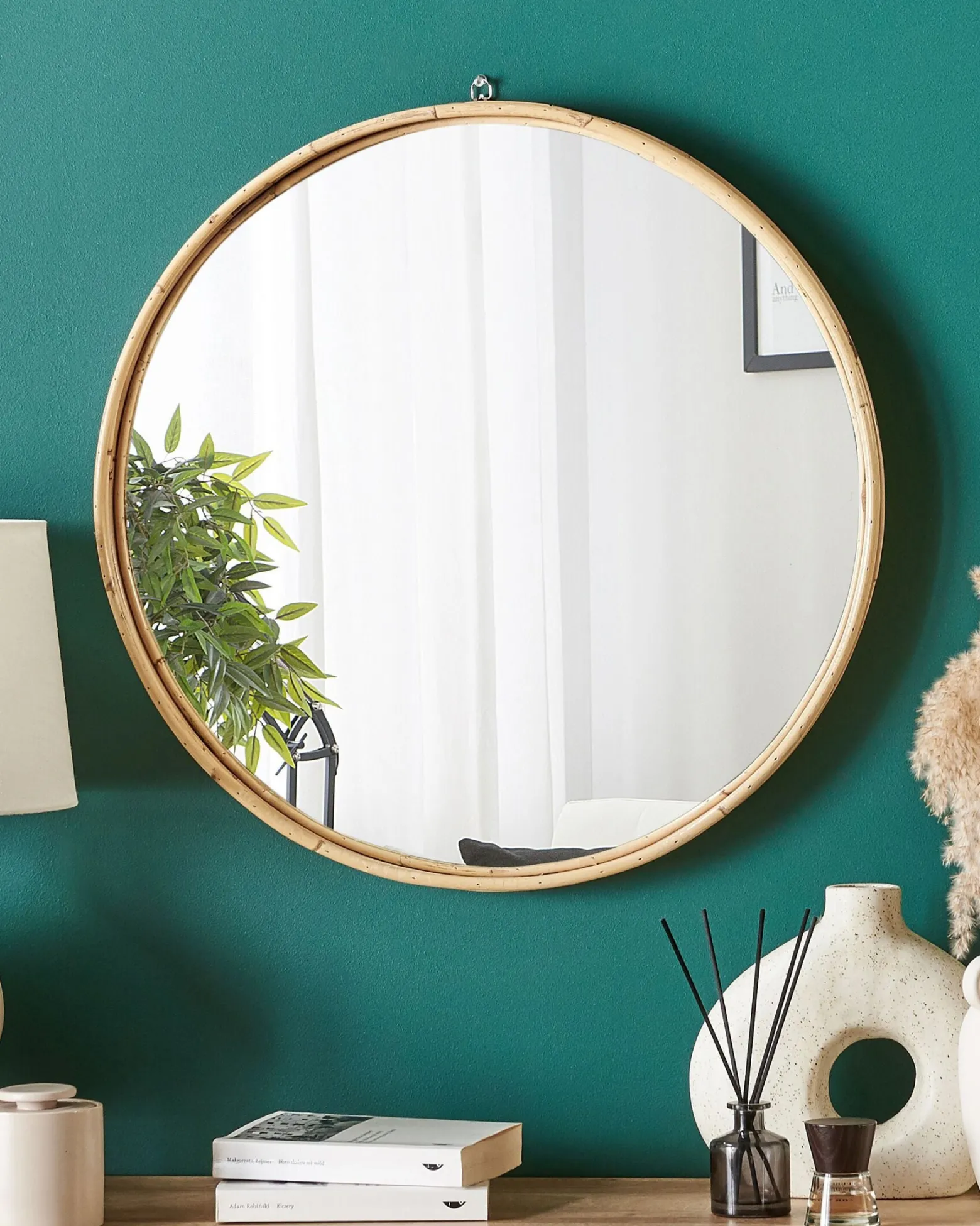 Lustro ścienne okrągłe rattan 60 cm