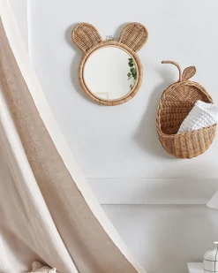 Lustro ścienne uszy misia rattan ø 20cm naturalne