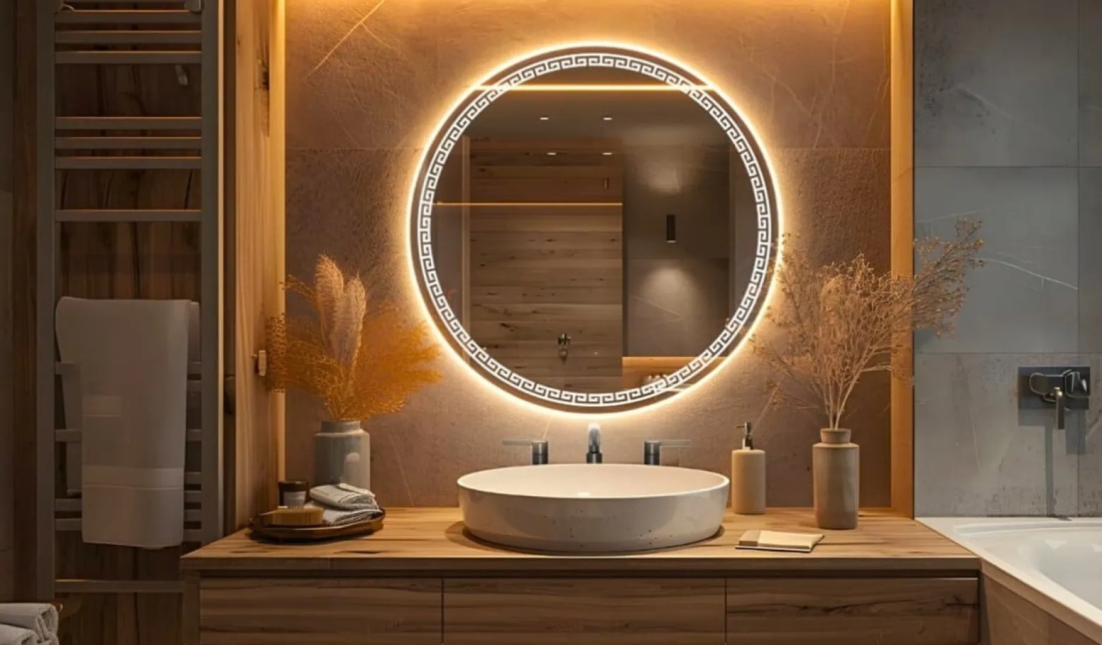 Lustro LED okrągłe 60 cm + wodoodporne ledy COB 480 diod/m ledowe PREMIUM
