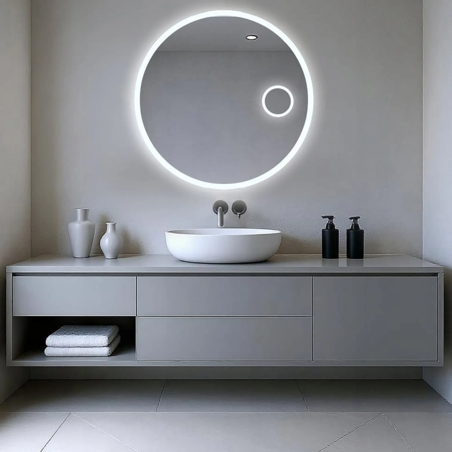 Lustro led okrągłe 60 COB z lusterkiem kosmetycznym do makijażu piaskowane
