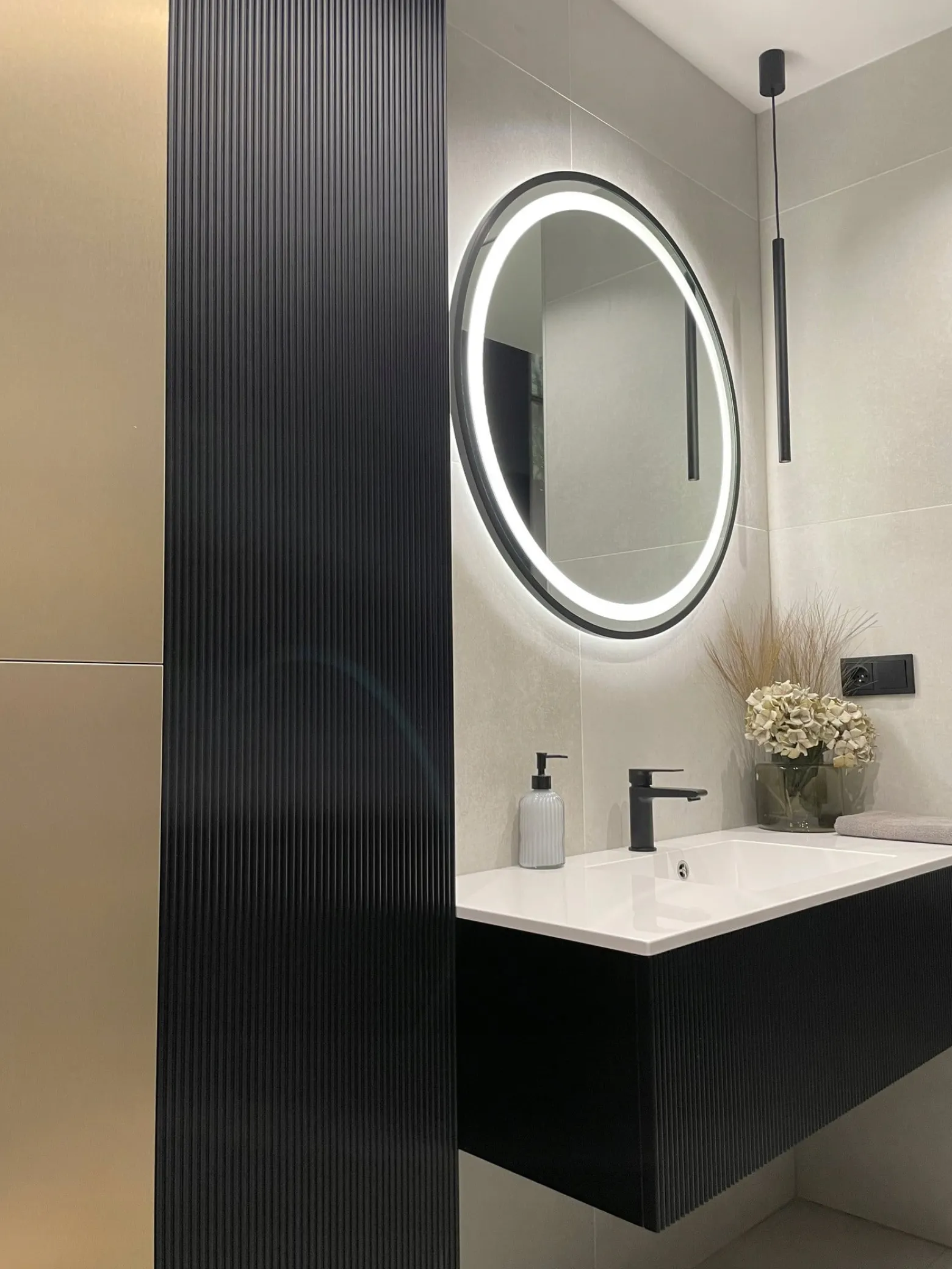 Lustro LED 80 w czarnej ramie aluminiowej loft okrągłe loftowe BRAK łączeń