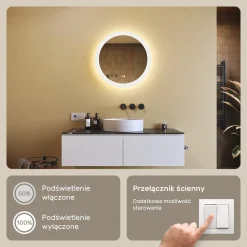 Lustro okragle LED łazienkowe, 60cm z matą, dotykiem, dual led