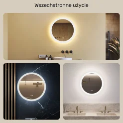 Lustro okragle LED łazienkowe, 60cm z matą, dotykiem, dual led