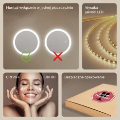 Lustro okragle LED łazienkowe, 60cm z matą, dotykiem, dual led