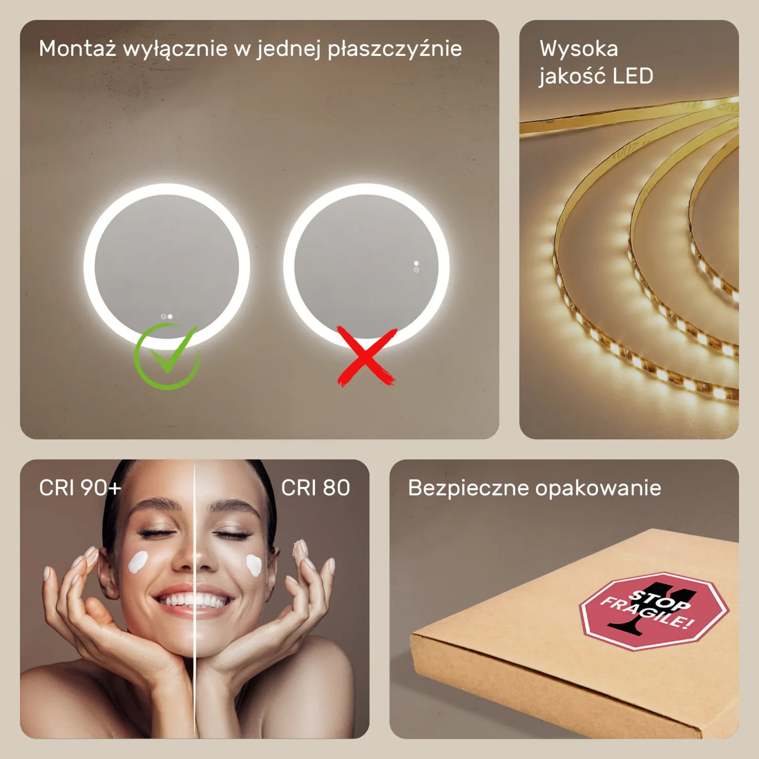 Lustro okragle LED łazienkowe, 60cm z matą, dotykiem, dual led