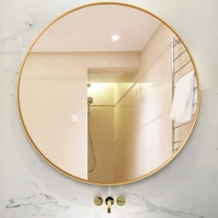 Lustro okrągłe wiszące złota rama średnica 80 cm loft