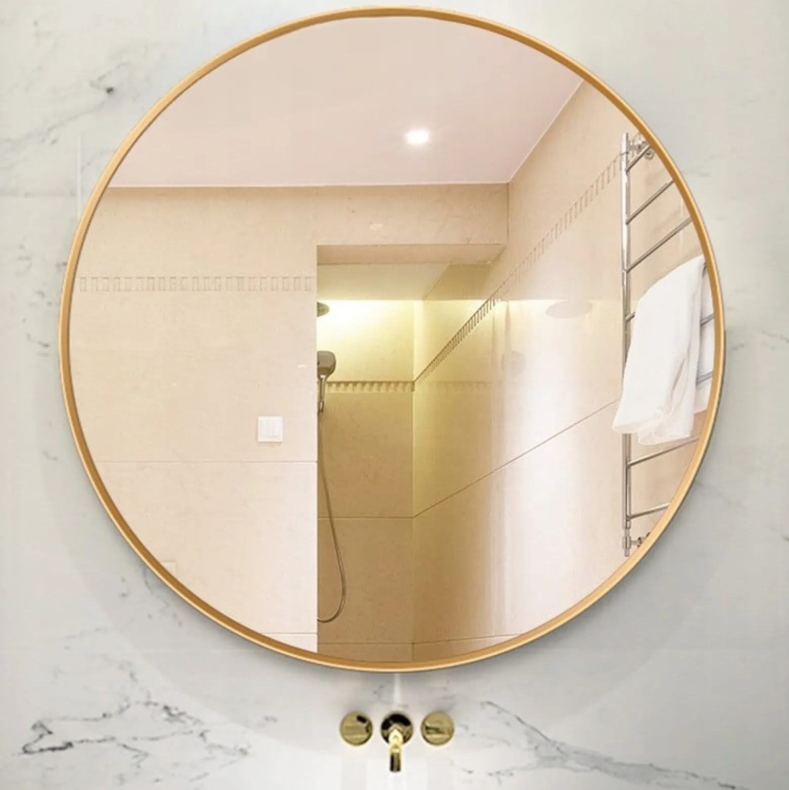Lustro okrągłe wiszące złota rama średnica 80 cm loft
