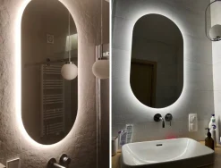 Lustro owalne łazienkowe led 50x90 podświetlane owal ledowe glamour