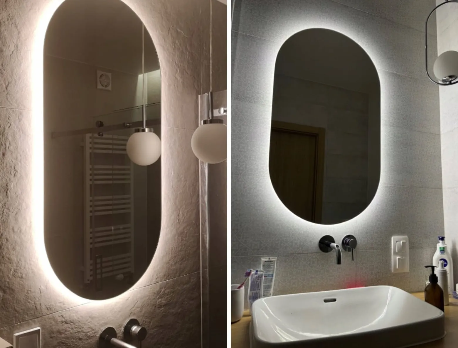 Lustro owalne łazienkowe led 50x90 podświetlane owal ledowe glamour