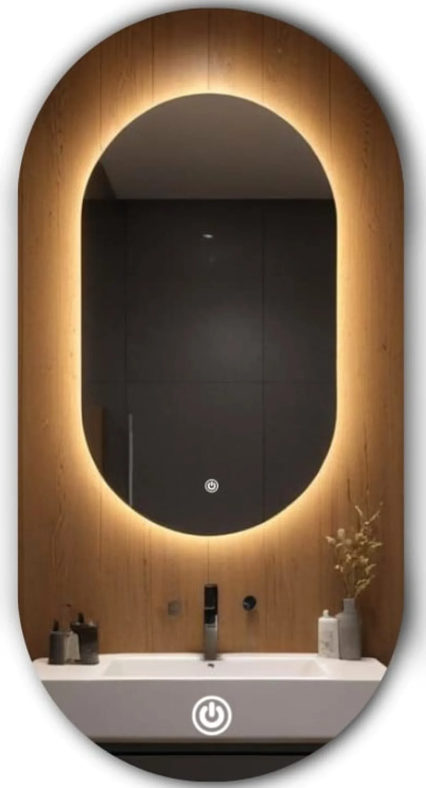 Lustro owalne led 40x80 wodoodporne ledy włącznik podświetlane owal ledowe