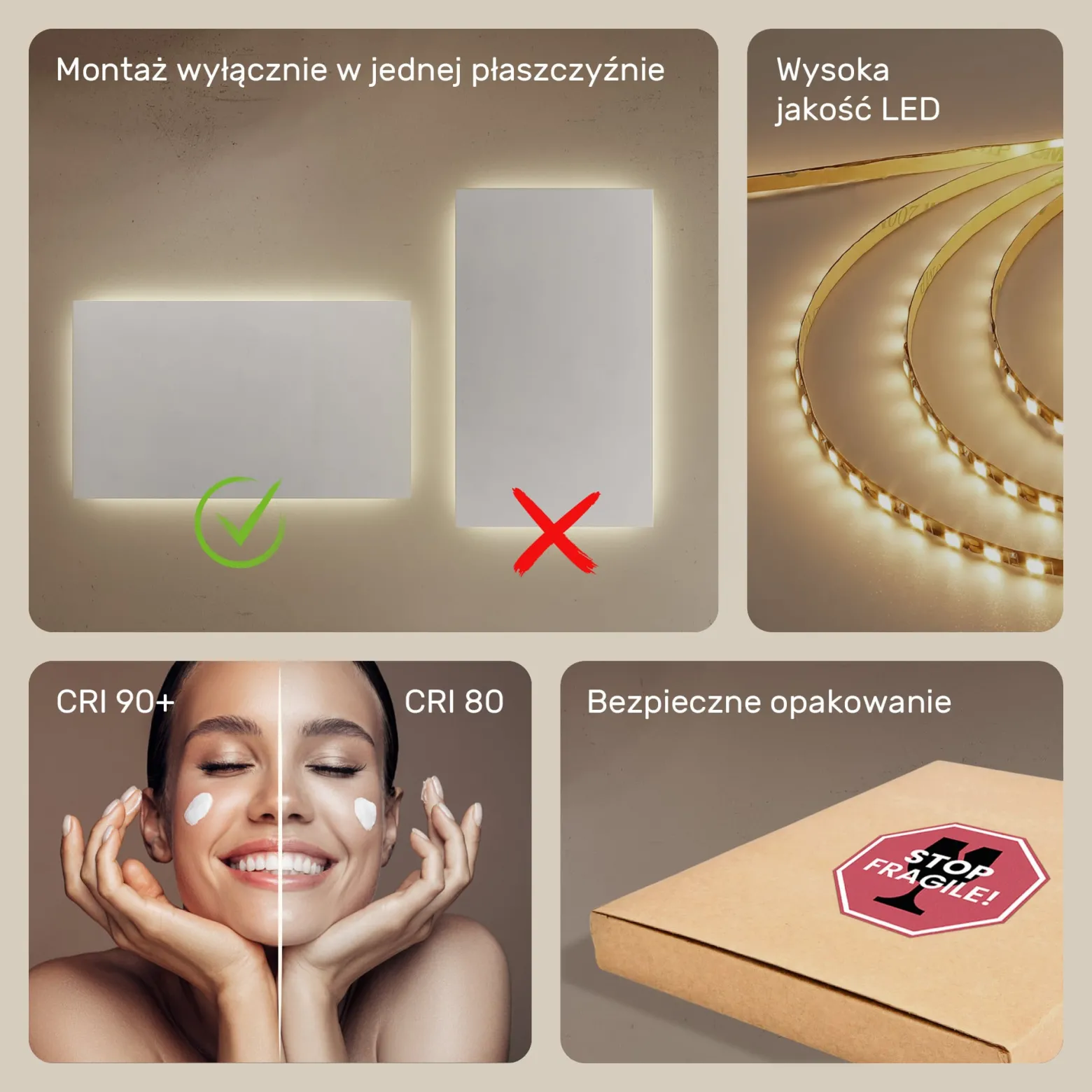 Lustro podświetlane łazienkowe LED 80x60 Poziome Barwa Neutralna