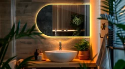 Lustro półowalne 45 x 80 cm LED Premium wiszące do salonu - ciepłe światło
