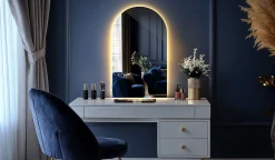 Lustro półowalne 45 x 80 cm LED Premium wiszące do salonu - ciepłe światło