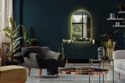 Lustro półowalne 45 x 80 cm LED Premium wiszące do salonu - ciepłe światło