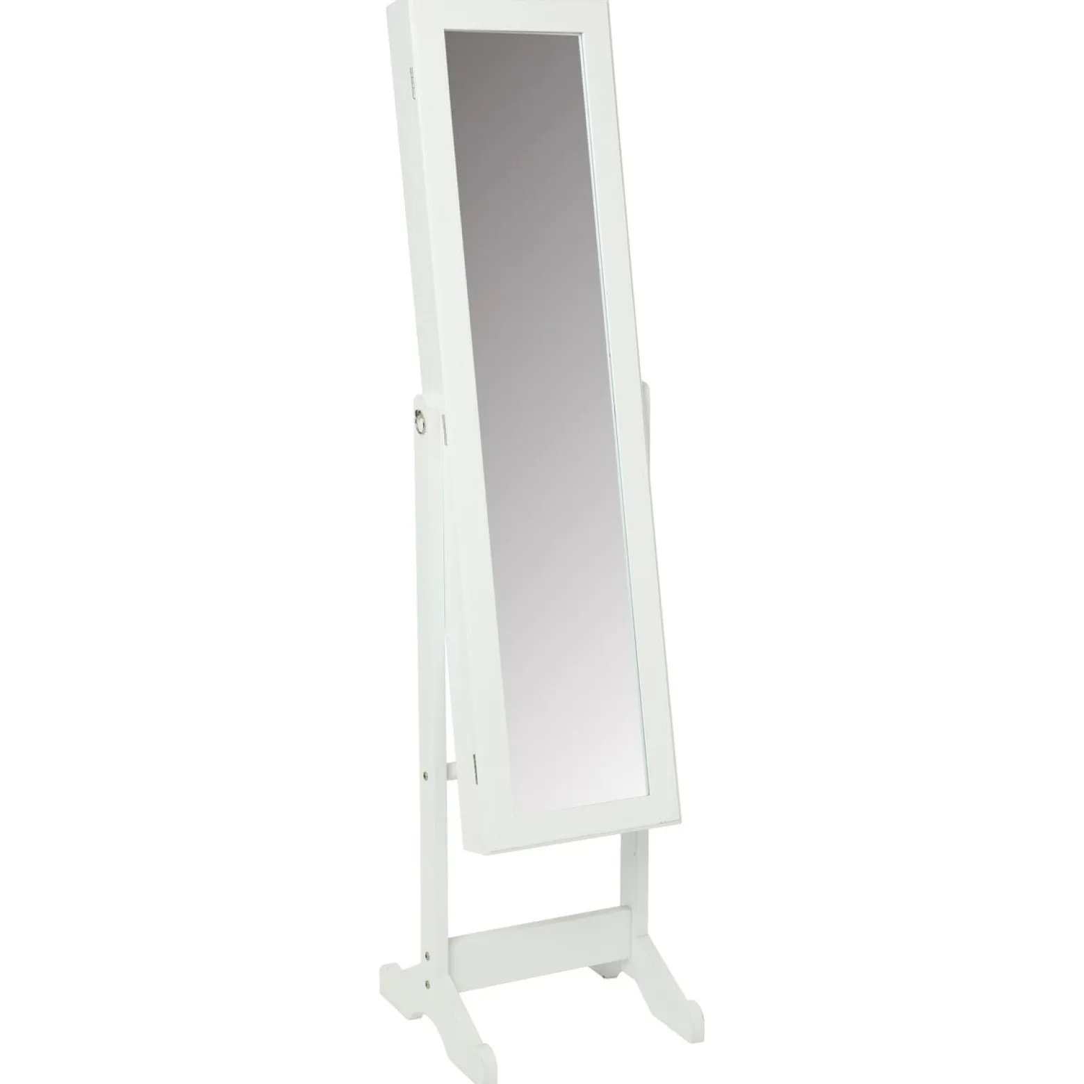 Lustro stojące białe 145x37 cm uchylne schowek na biżuterię