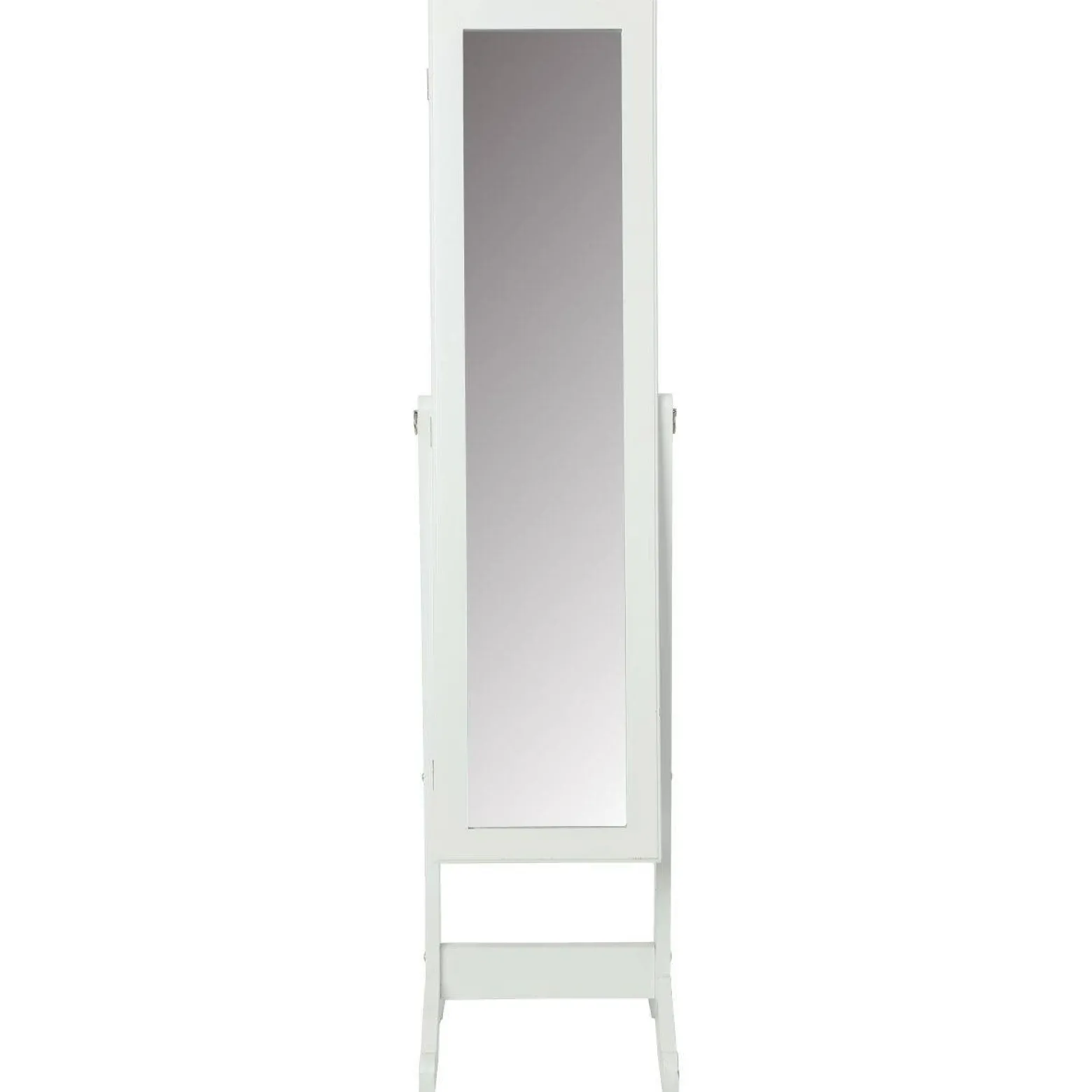 Lustro stojące białe 145x37 cm uchylne schowek na biżuterię