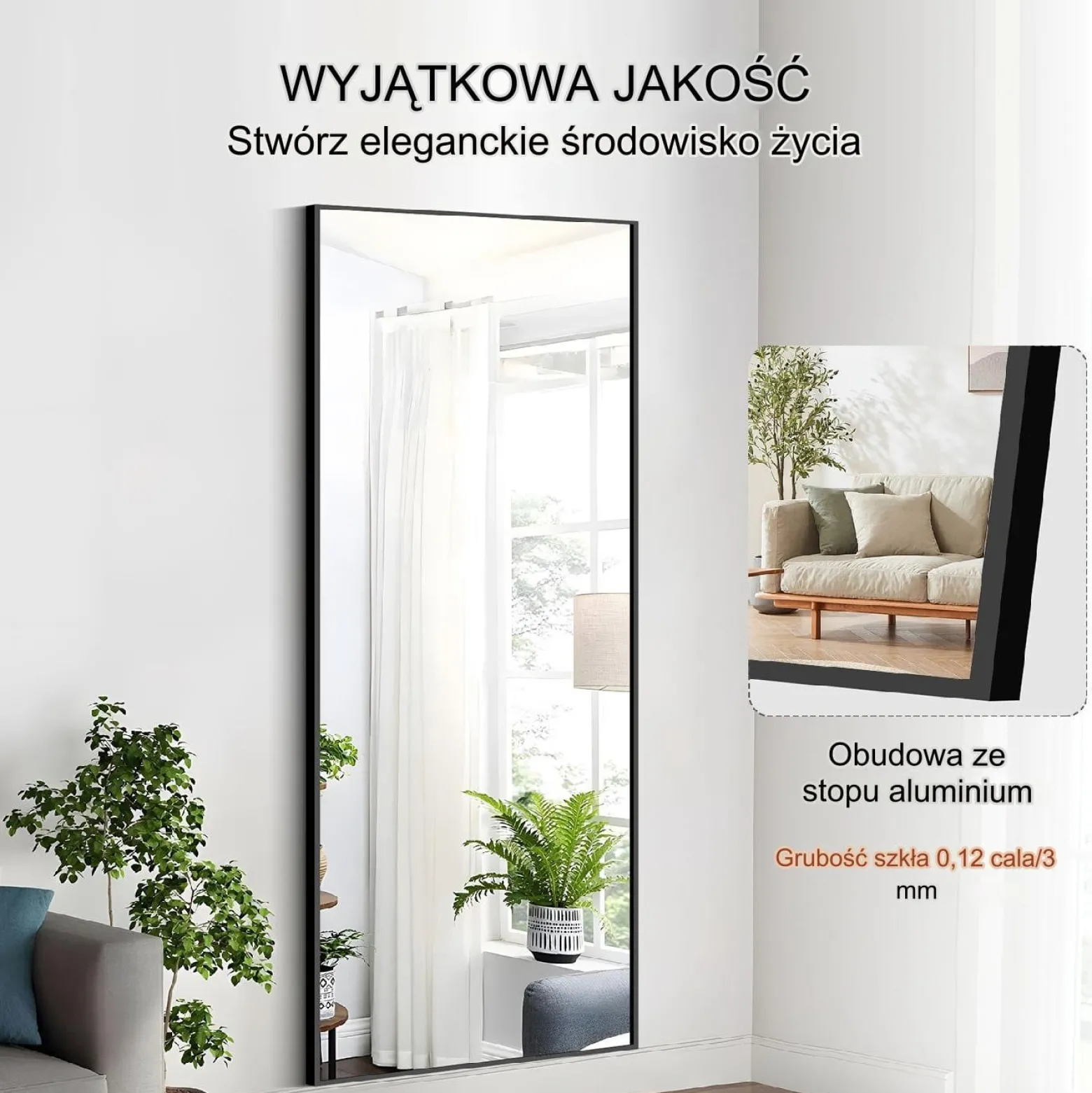 Lustro stojące do przymierzalni salonu garderoby i sypialni