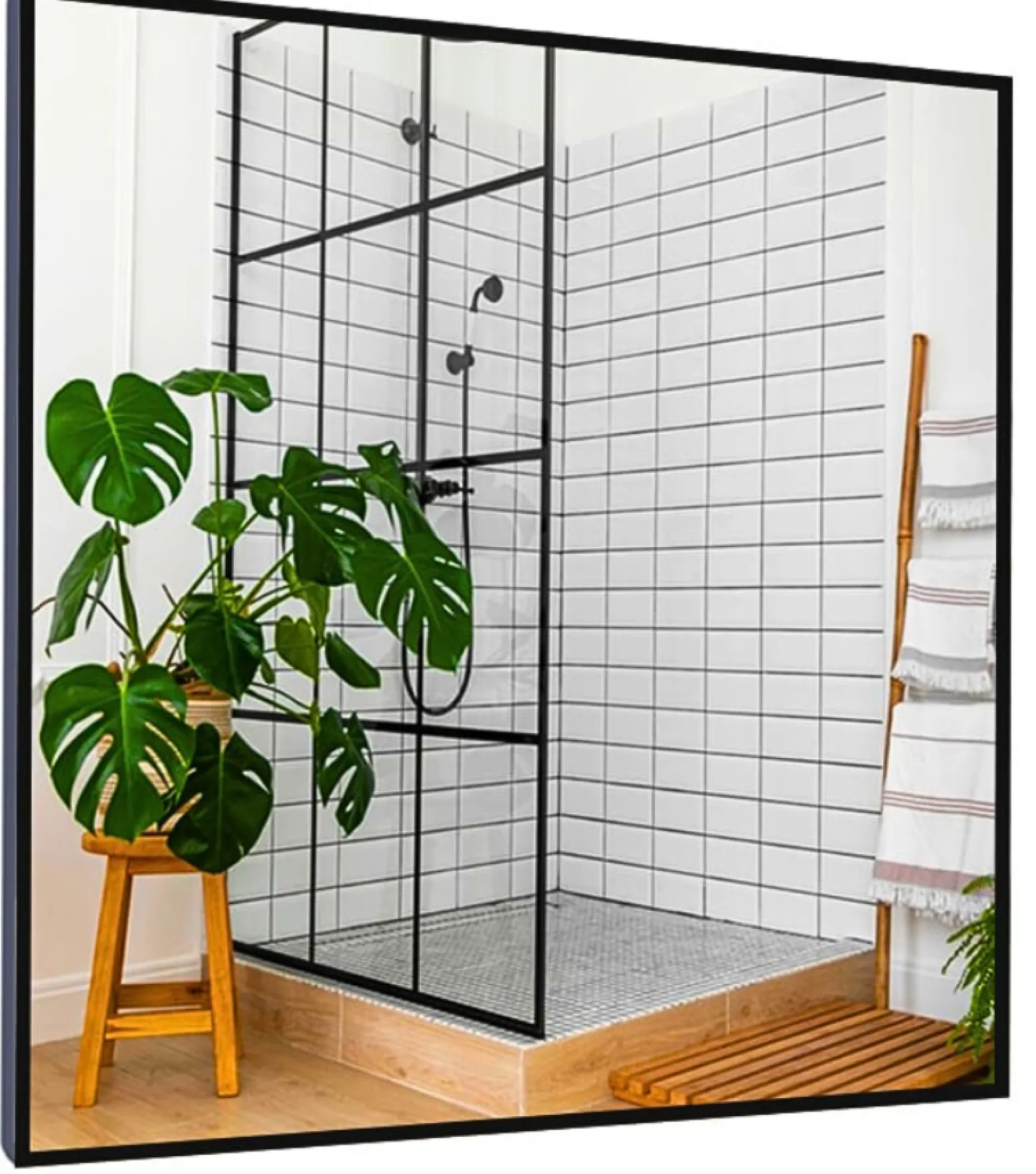 Lustro 80x80 W Czarnej Ramie Aluminiowej Mat Loft Bez Oświetlenia Loftowe