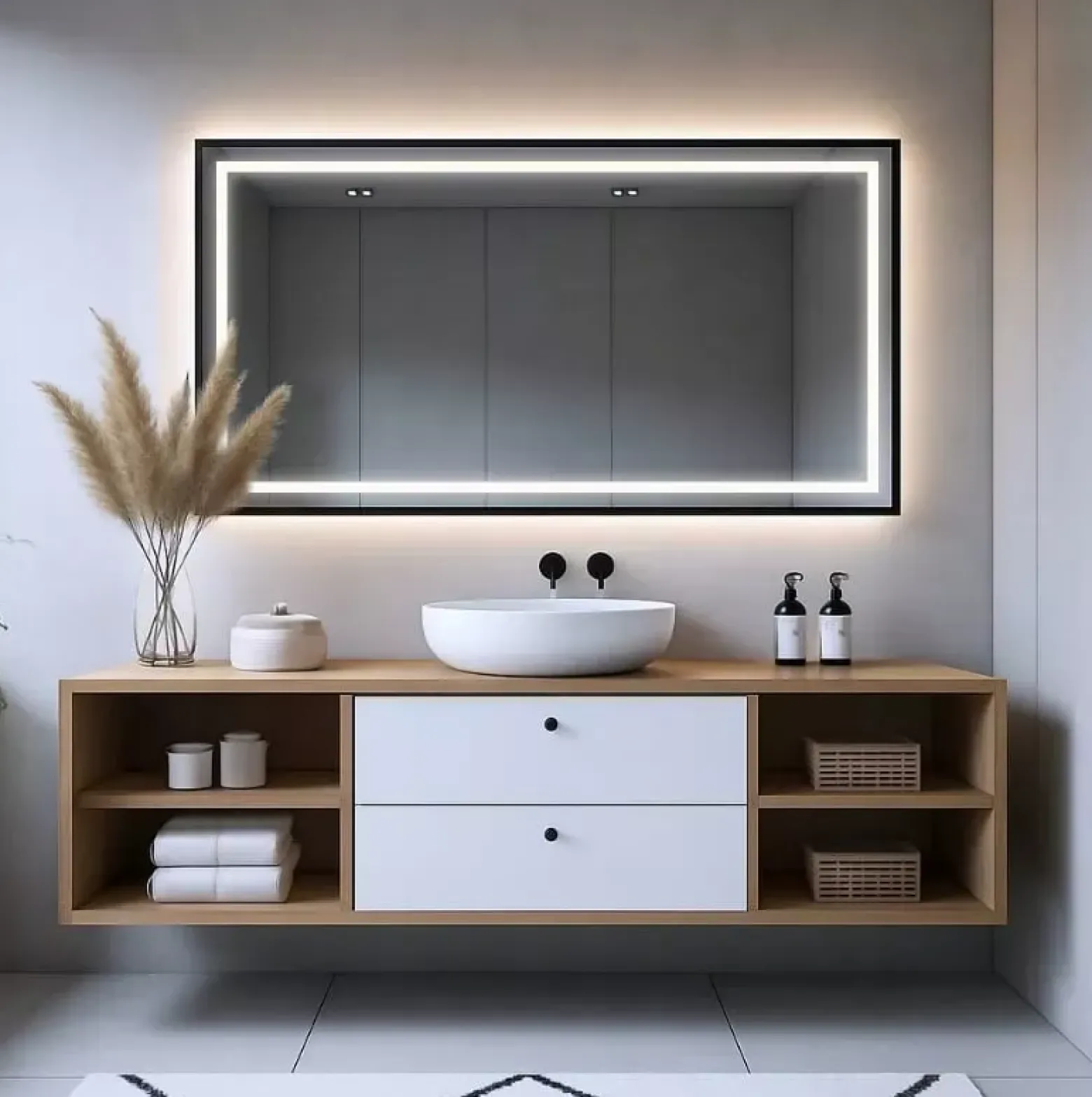 Lustro 60x40 w czarnej ramie led 480 diod/m aluminium loft podświetlane